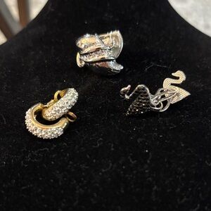 Crystal CLIP-ONS - Gold Hoops,Black Swan, and Silver Pave Earrings